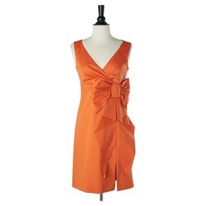 RED VALENTINO ORANGE SLEEVELESS BOW DRESS